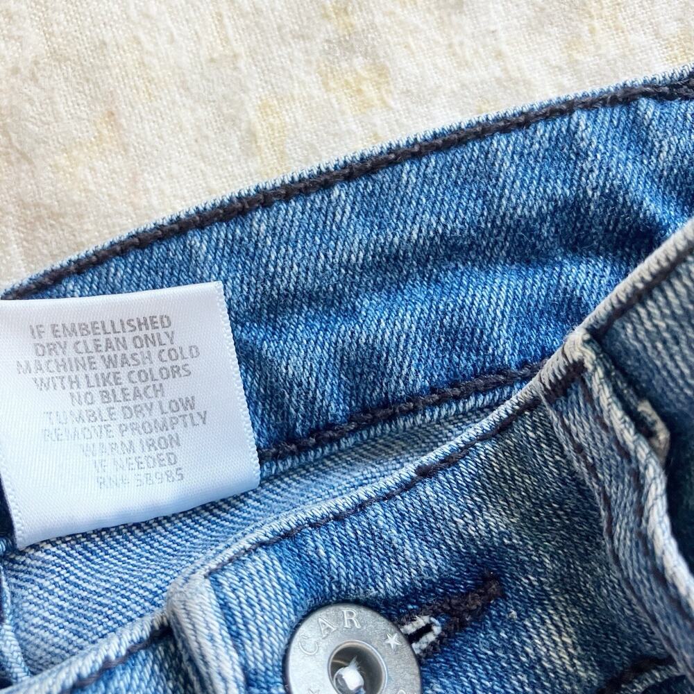 Carmar 28 High Waisted Jean Shorts Exposed Button Fly Blue Denim Distressed - Picture 7 of 7